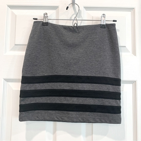 Gray Stretch Mini Pencil Skirt with Black Stripe Detail - Picture 1 of 5